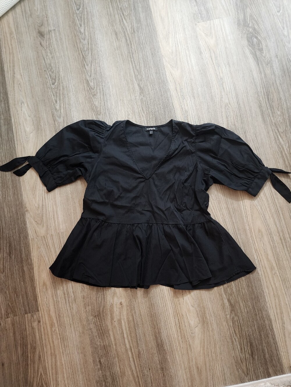 Express Black Peplum Tie-Sleeve Women's Top